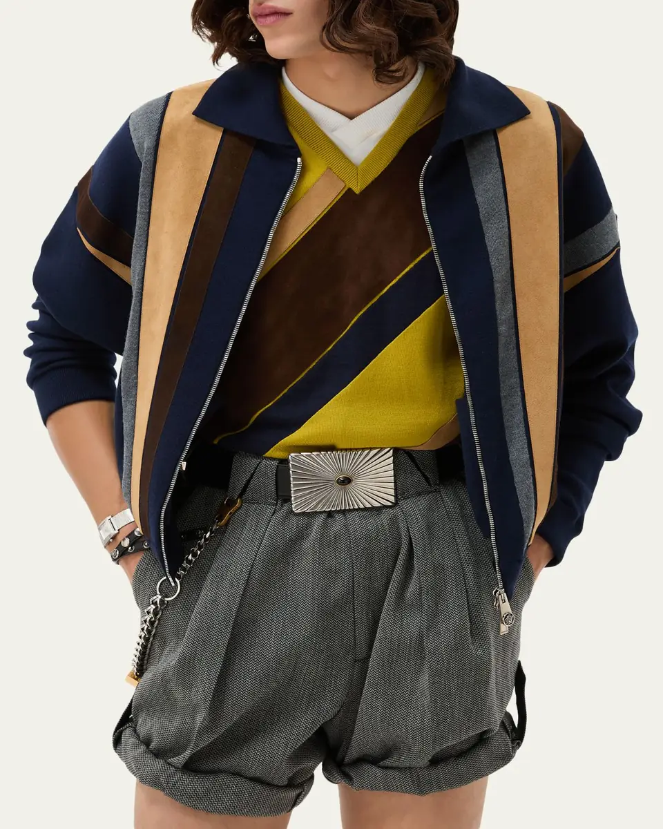 Versace Colorblocked Wool-Blend Zip-Up Blouson Jacket | Thumbnail 3 Versace Colorblocked Wool-Blend Zip-Up Blouson Jacket | Thumbnail 3