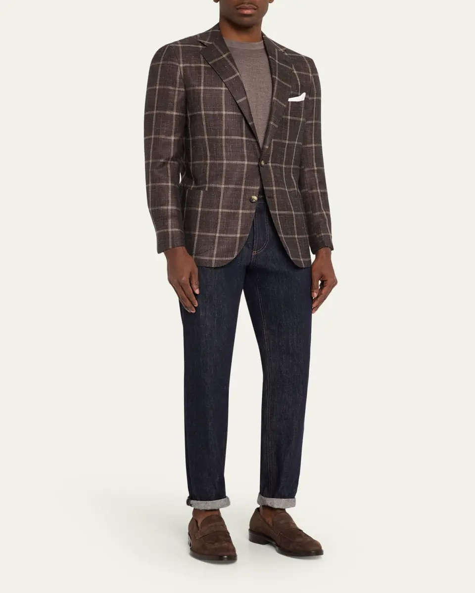 Kiton Men's Windowpane Cashmere and Silk Single-Breasted Sport Coat | Thumbnail 2