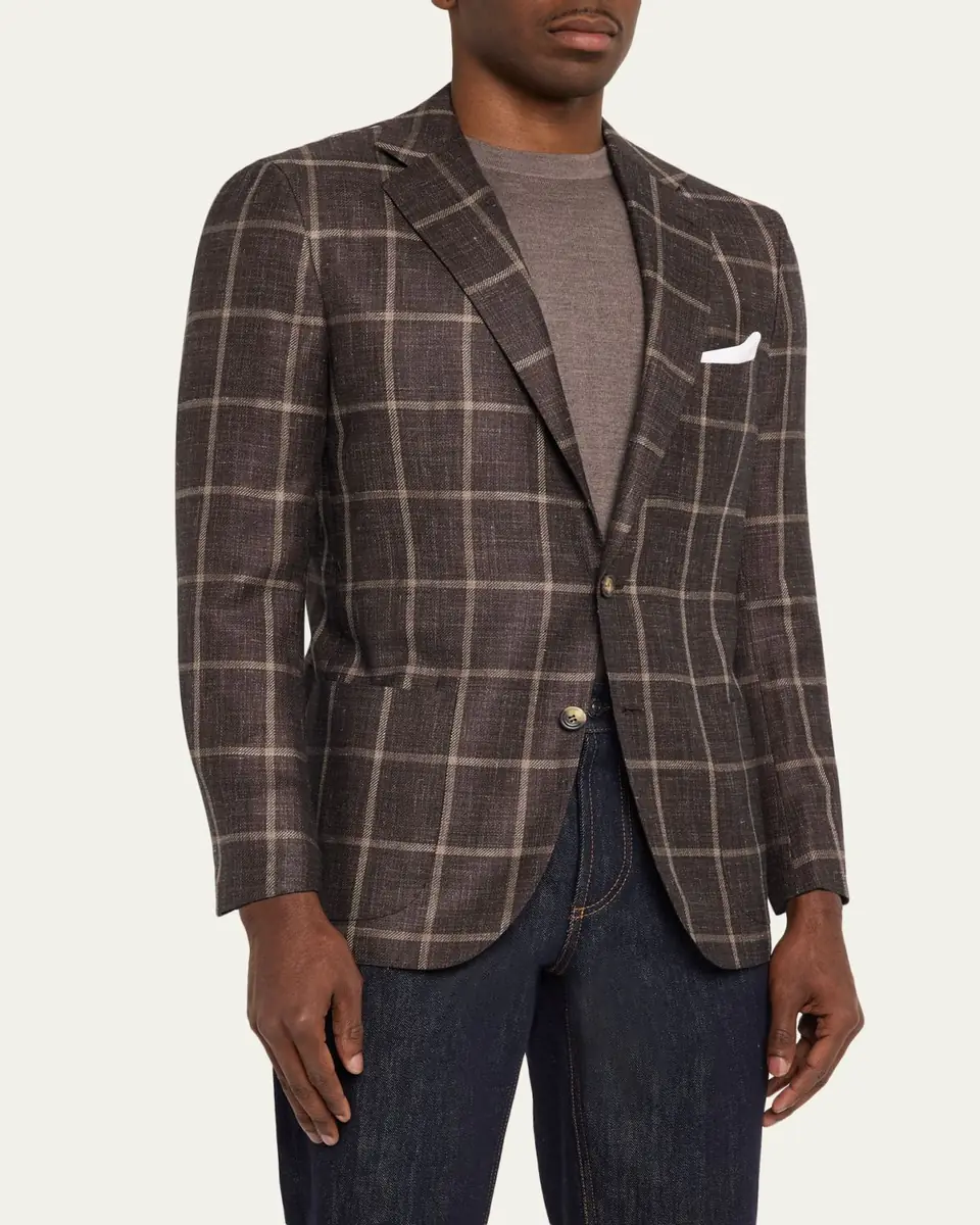Kiton Men's Windowpane Cashmere and Silk Single-Breasted Sport Coat | Thumbnail 4