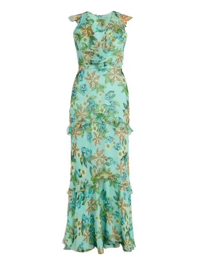 Saloni Rita Floral Sleeveless Ruffle Dress