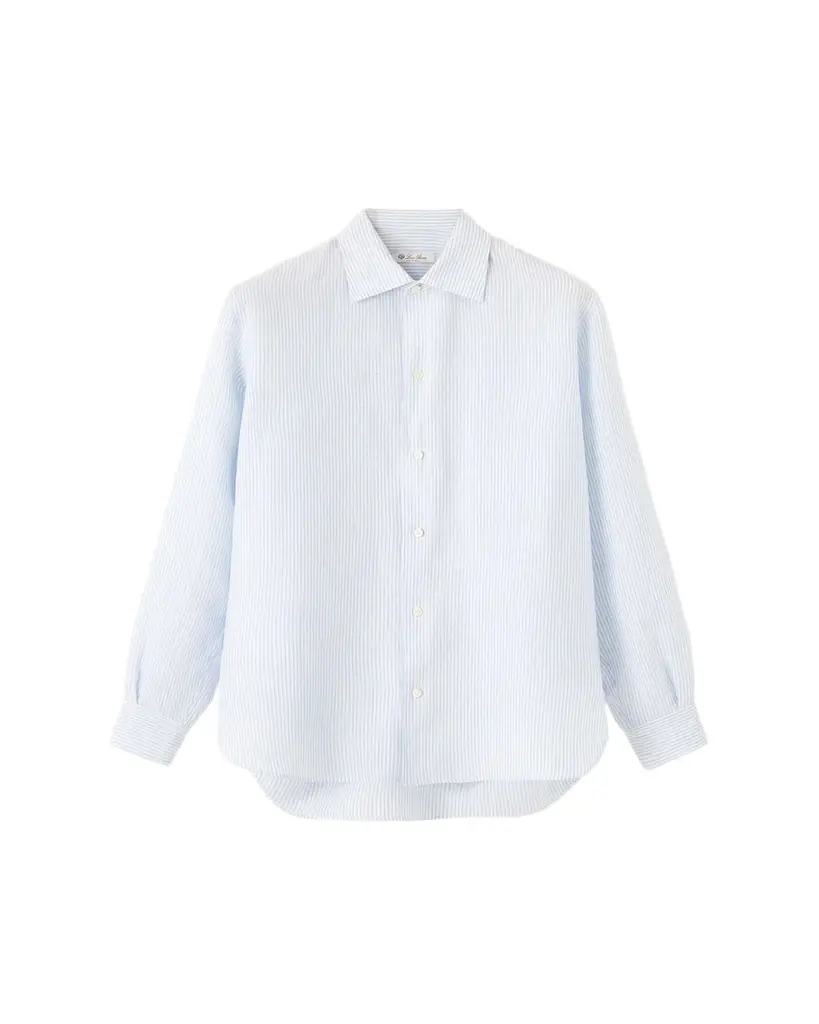 Loro Piana Men's Franco Linen Stripe Button-Down Shirt | Image 1 Loro Piana Men's Franco Linen Stripe Button-Down Shirt | Image 1