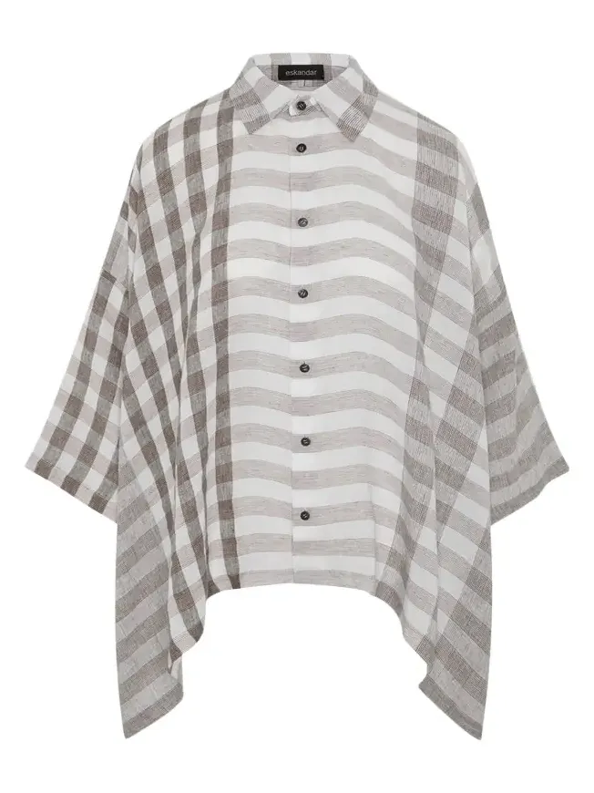 Linen Double Pointed Sides Shirt With Collar - Mid Plus