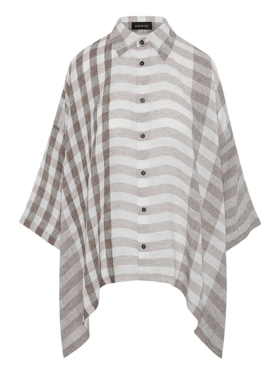 Linen Double Pointed Sides Shirt With Collar - Mid Plus Linen Double Pointed Sides Shirt With Collar - Mid Plus