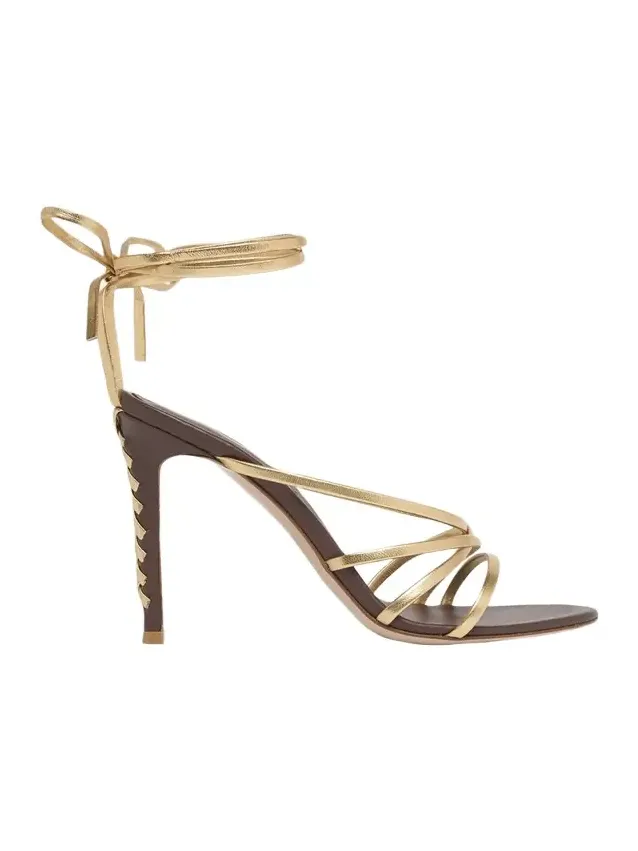 105mm Metallic Leather Ankle-Tie Sandals 105mm Metallic Leather Ankle-Tie Sandals
