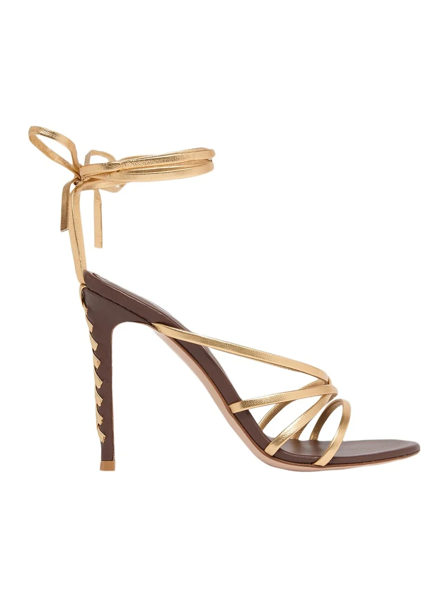 105mm Metallic Leather Ankle-Tie Sandals