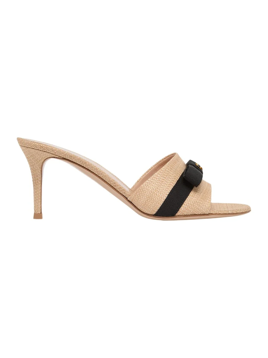 Gianvito Rossi 70mm Raffia Bow Mule Sandals