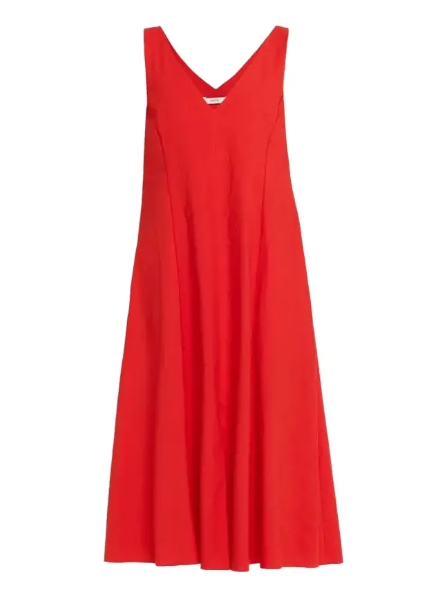 V-Neck Linen Midi Dress