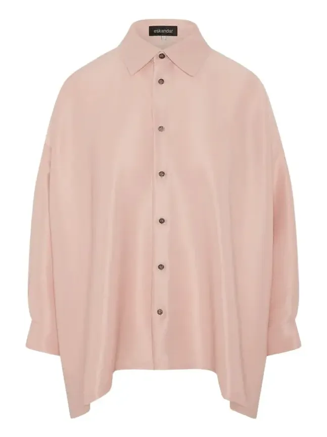 Lightweight Silk Plisse Wide A-Line Shirt With Collar - Mid Plus Length Lightweight Silk Plisse Wide A-Line Shirt With Collar - Mid Plus Length