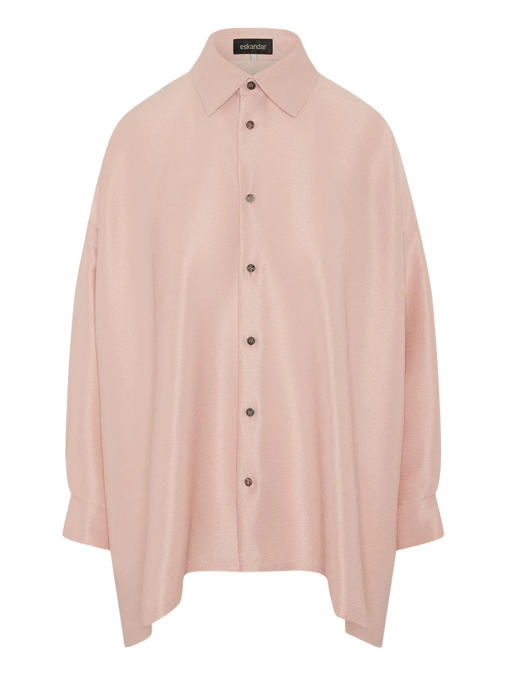 Eskandar Lightweight Silk Plisse Wide A-Line Shirt With Collar - Mid Plus Length