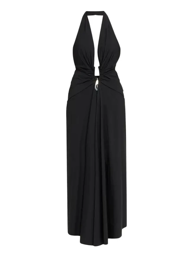 Crystal Pendant Plunging Halter Maxi Dress Crystal Pendant Plunging Halter Maxi Dress