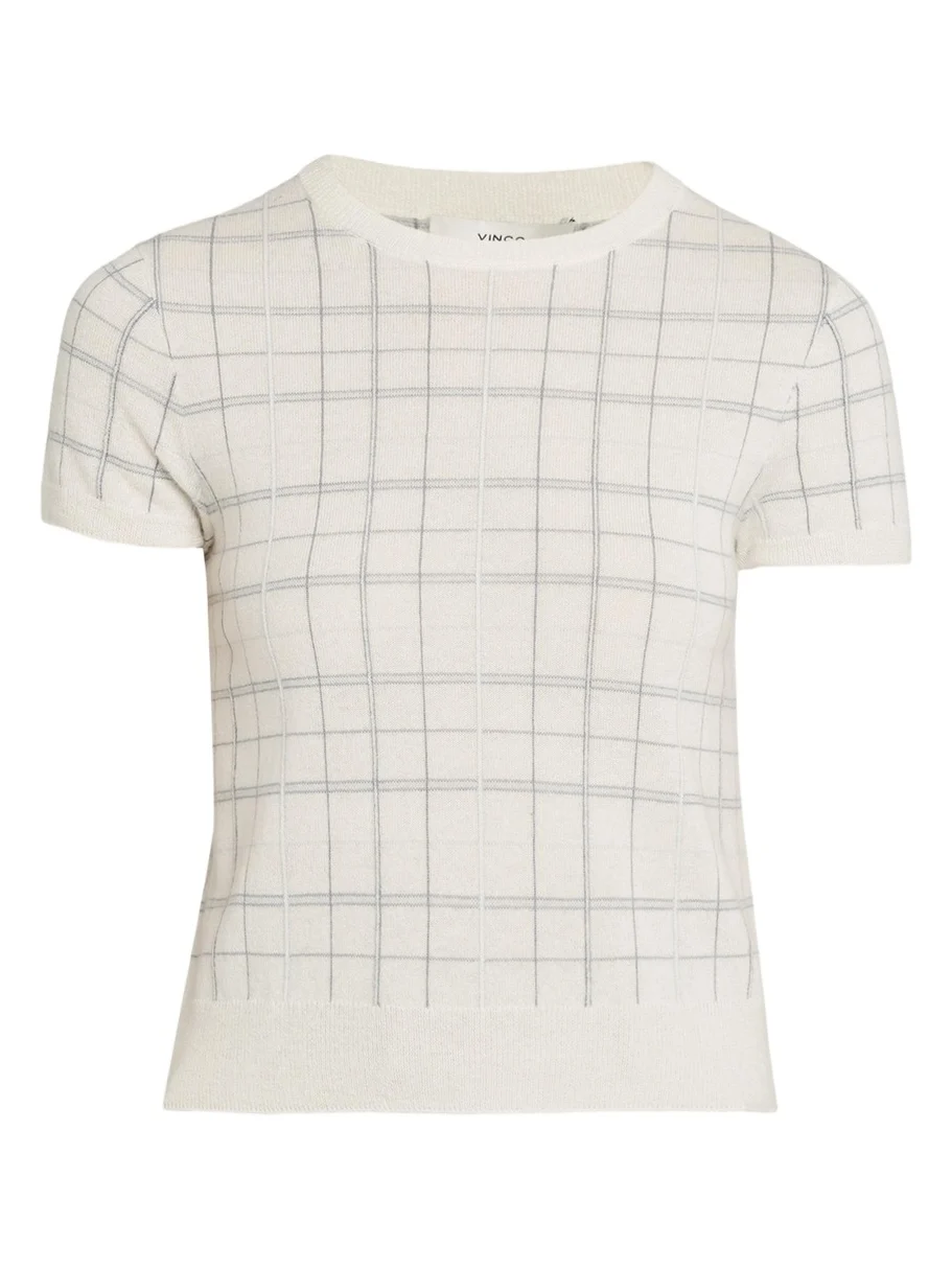 Plaid Short-Sleeve Crewneck Top Plaid Short-Sleeve Crewneck Top