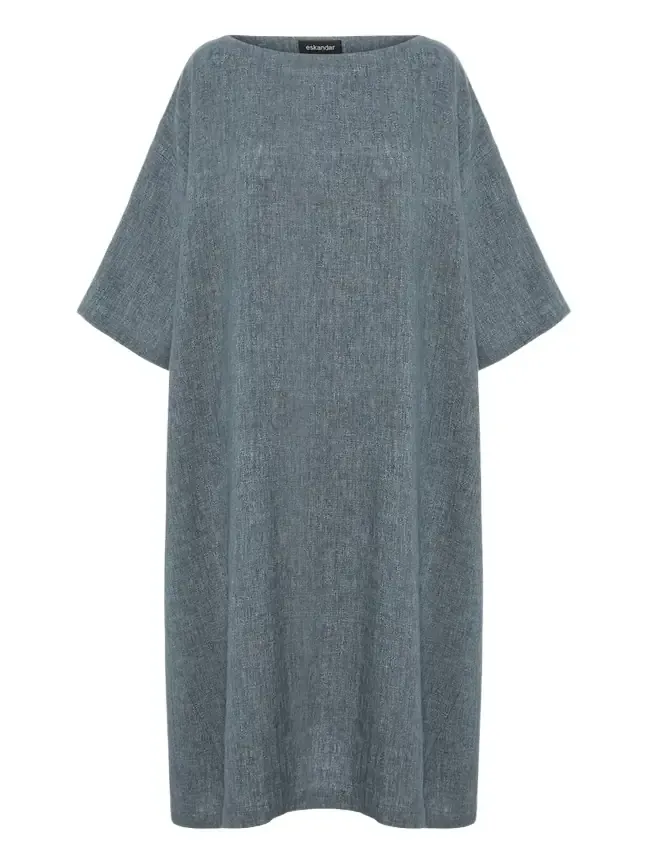 Heavyweight Delave Linen Angle-To-Front Side Seam Scoop Neck T-Shirt Dress