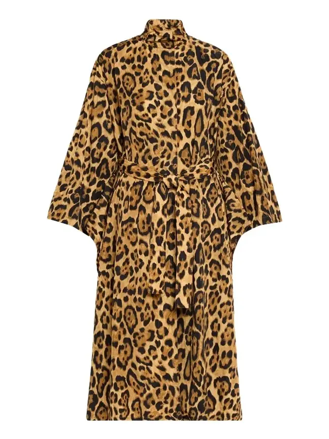Alaïa Pleated Leopard-Print Nylon Belted Trench Coat