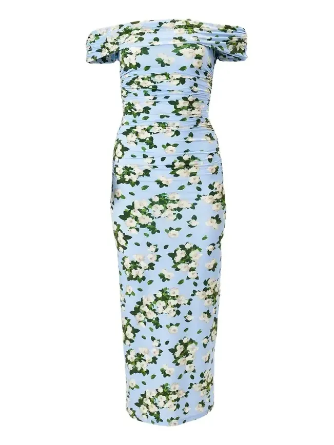 Off-The-Shoulder Floral Jersey Maxi Dress