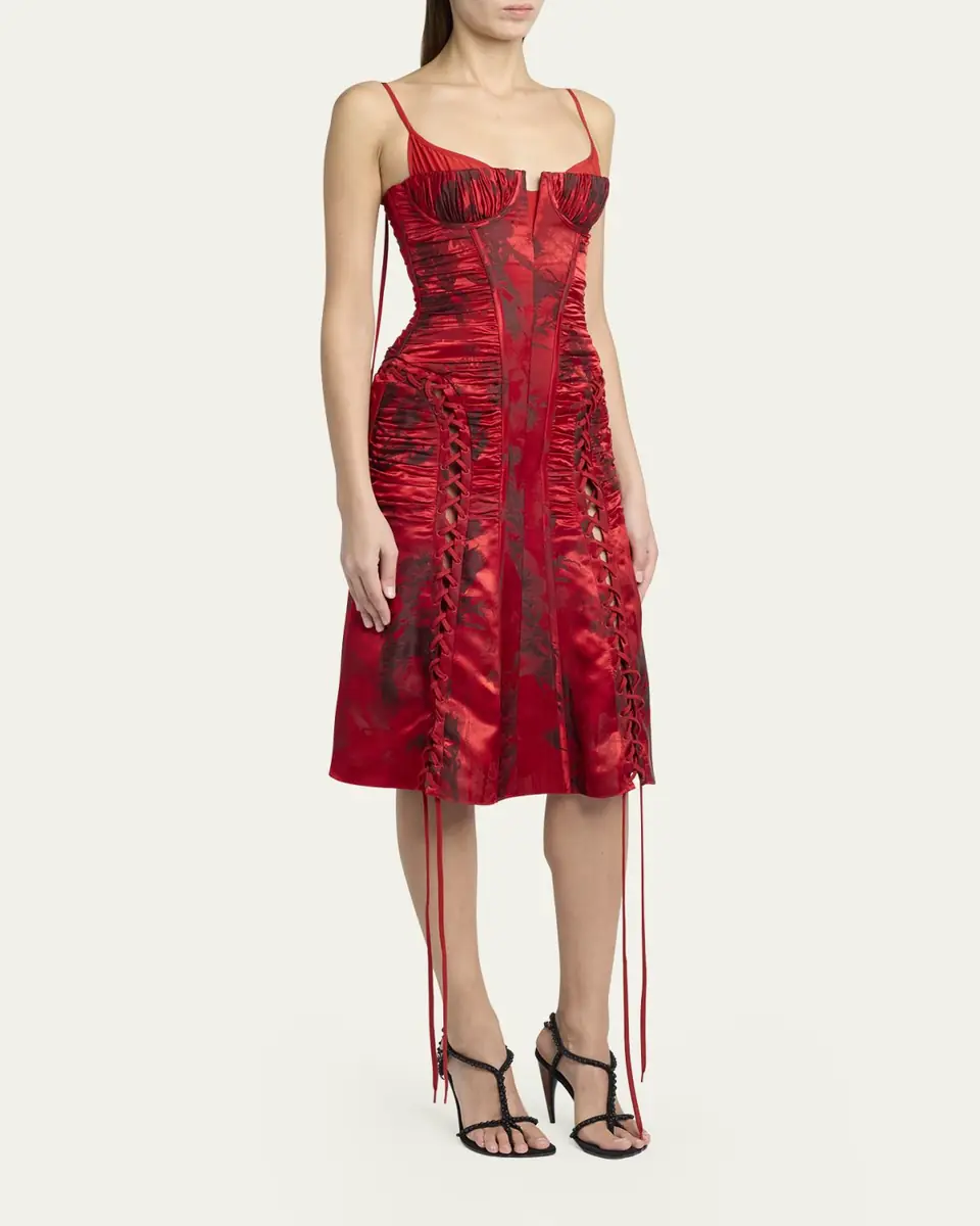 Alexander McQueen Certified Fluid Viscose Floral Jacquard Corset Dress | Thumbnail 4 Alexander McQueen Certified Fluid Viscose Floral Jacquard Corset Dress | Thumbnail 4