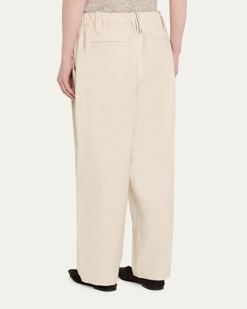 Brunello Cucinelli Pleated Twill Wide-Leg Pull-On Pants | Thumbnail 3