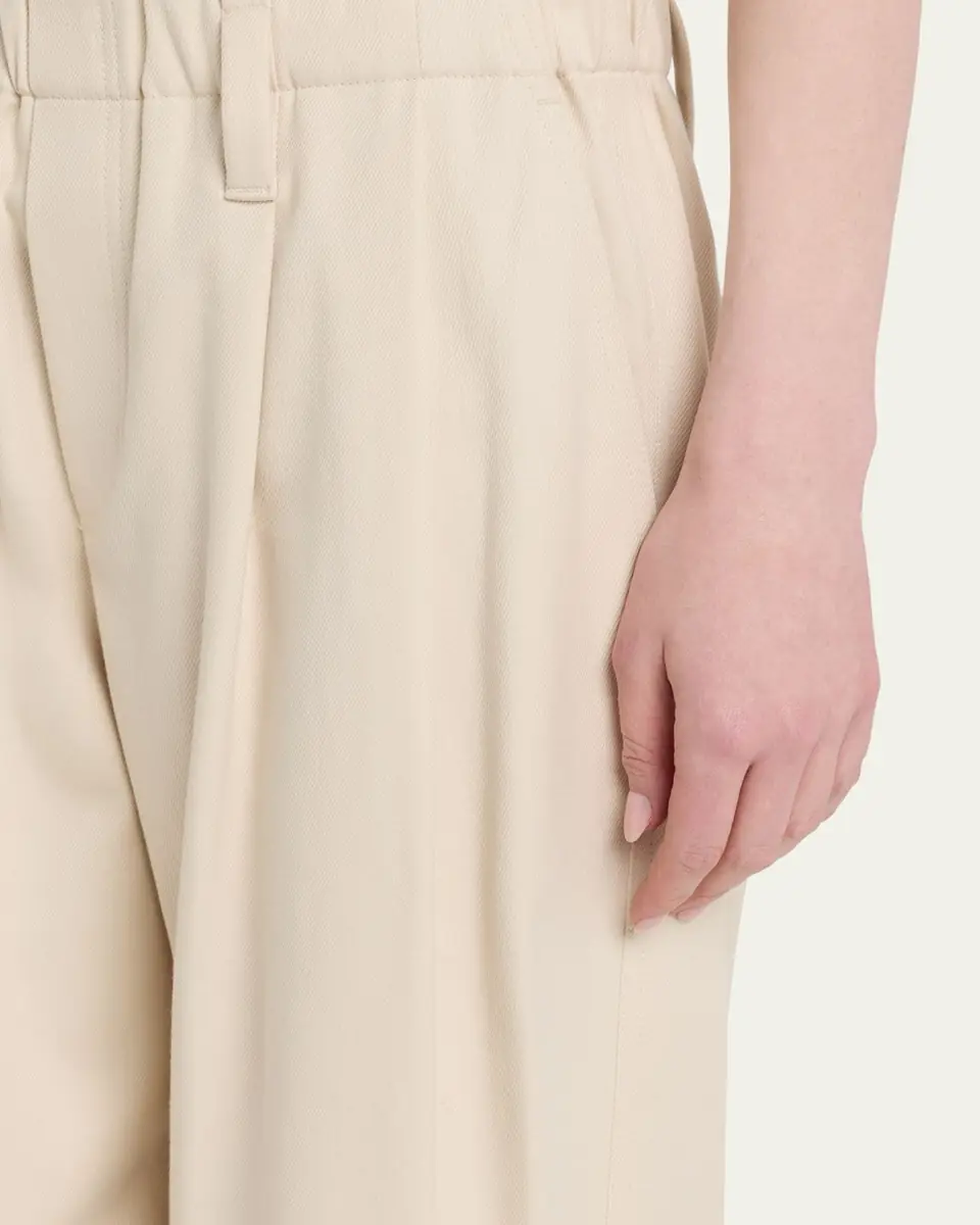 Brunello Cucinelli Pleated Twill Wide-Leg Pull-On Pants | Thumbnail 5