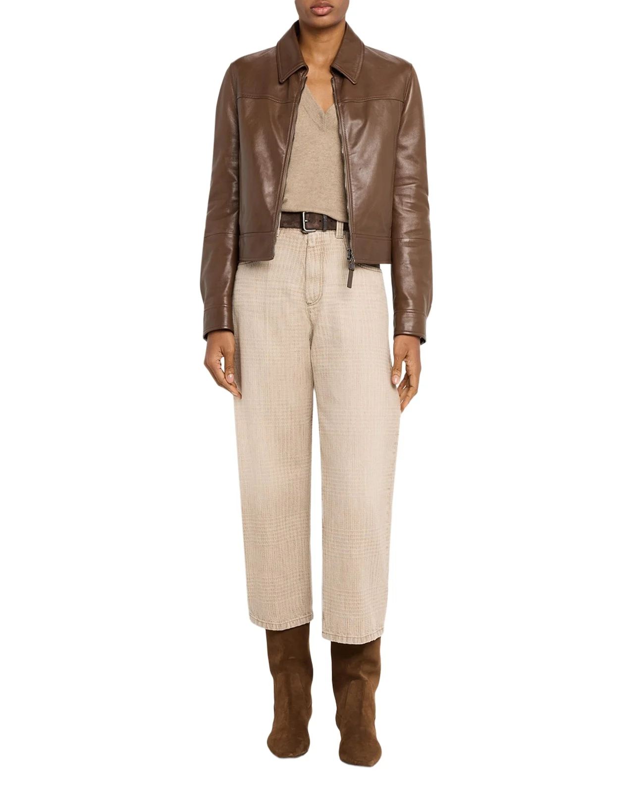 Brunello Cucinelli Leather Cropped Jacket