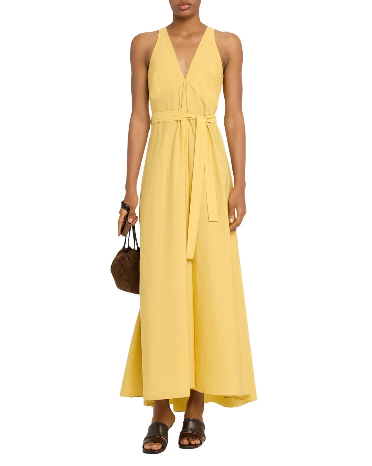 Brunello Cucinelli Sleeveless Belted Cotton Techno Poplin Midi Dress