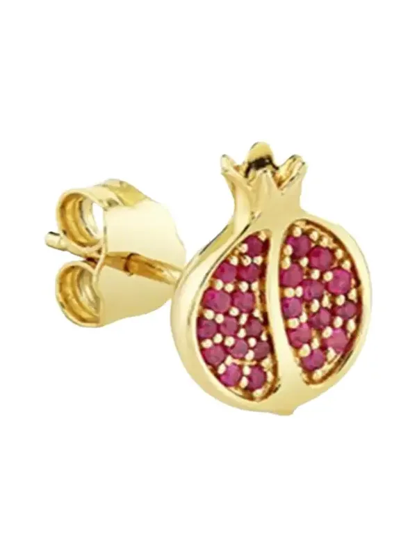14K Ruby Pomegranate Stud Earring, Single (Right)
