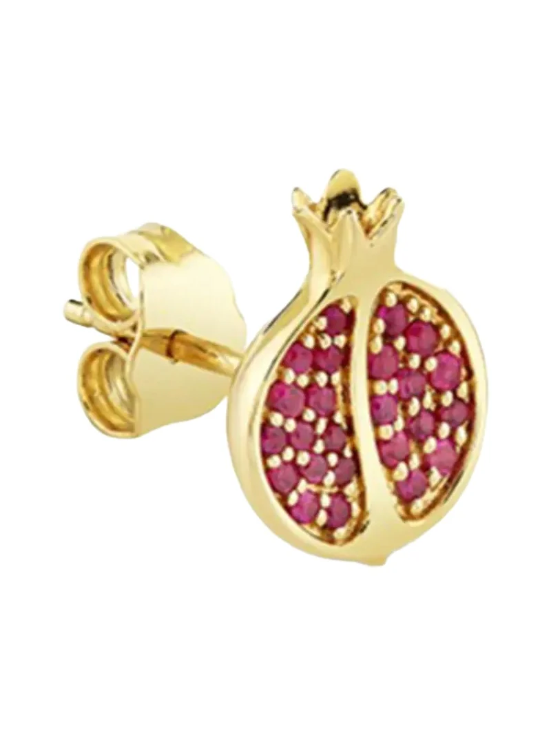 14K Ruby Pomegranate Stud Earring, Single (Right)