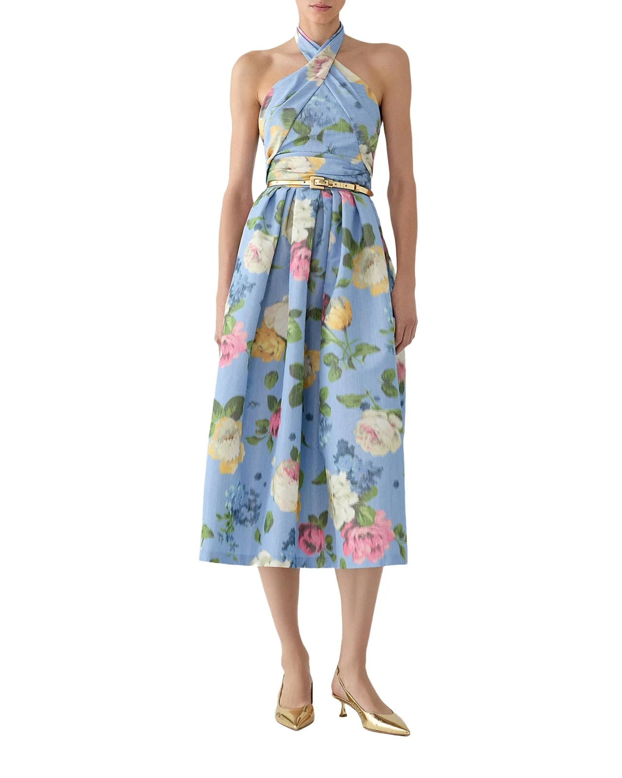 Floral Crisscross Halter Midi Dress Floral Crisscross Halter Midi Dress