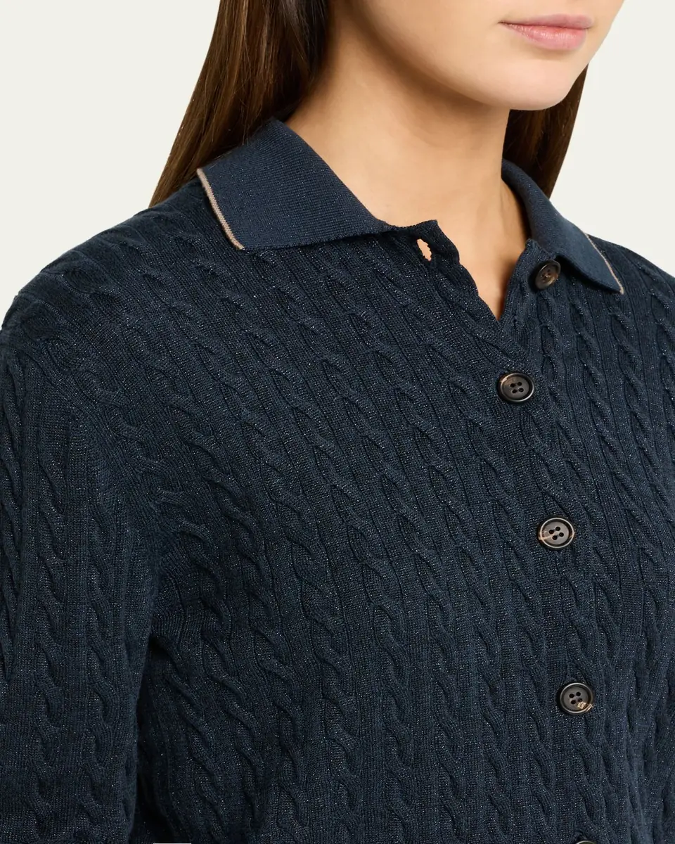 Brunello Cucinelli Shimmering Cable Knit Collared Cardigan | Thumbnail 5 Brunello Cucinelli Shimmering Cable Knit Collared Cardigan | Thumbnail 5