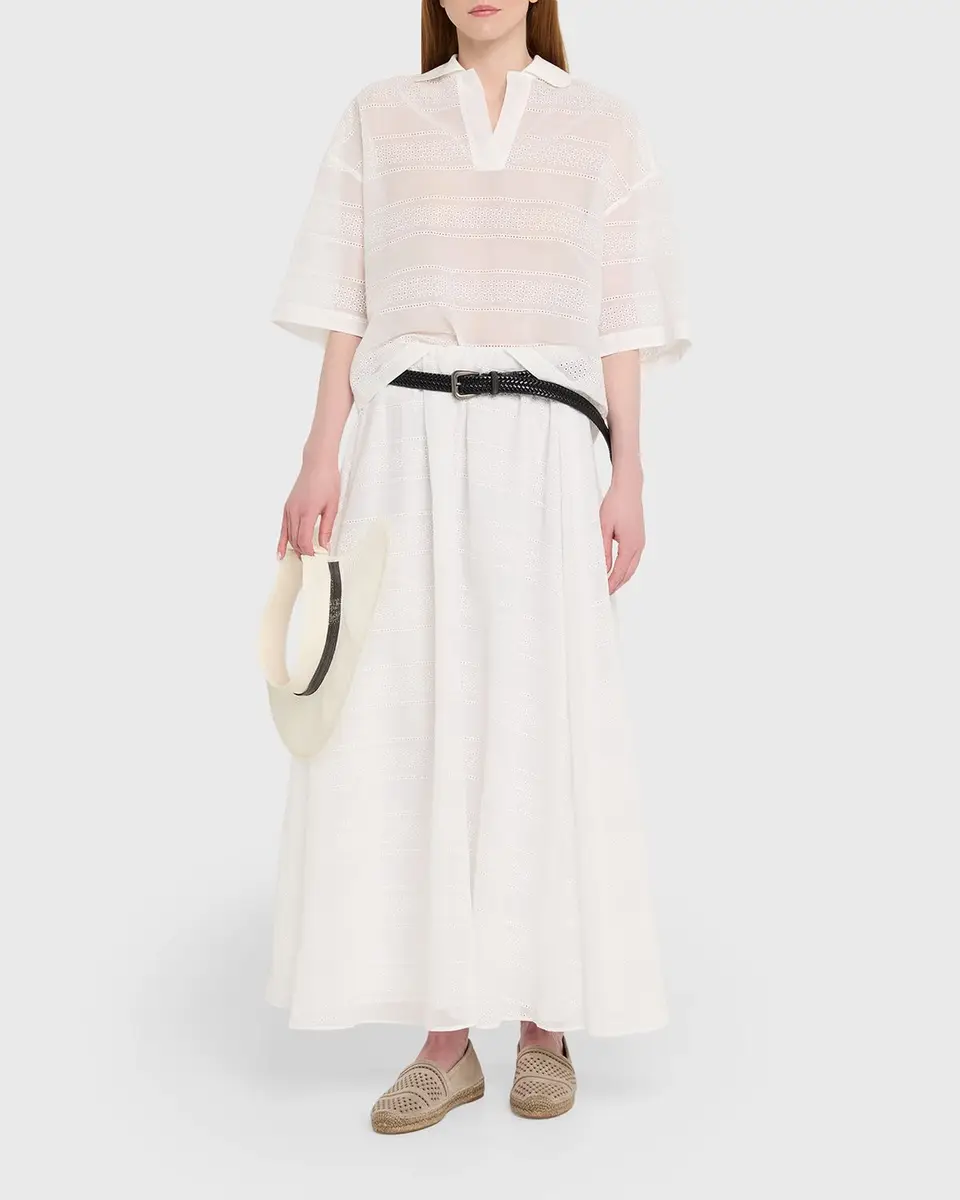 Brunello Cucinelli Semi-Sheer Eyelet Cotton Shirt | Thumbnail 2