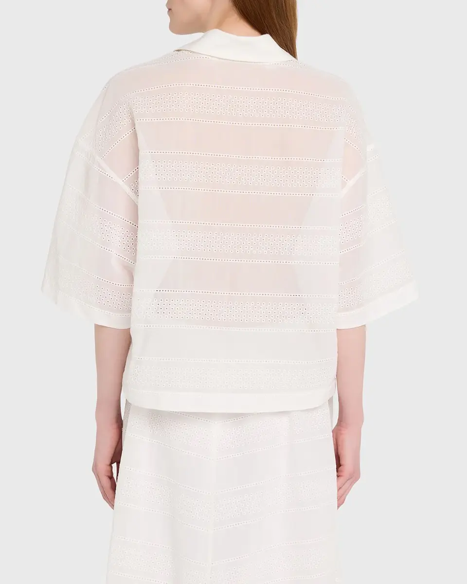 Brunello Cucinelli Semi-Sheer Eyelet Cotton Shirt | Thumbnail 3