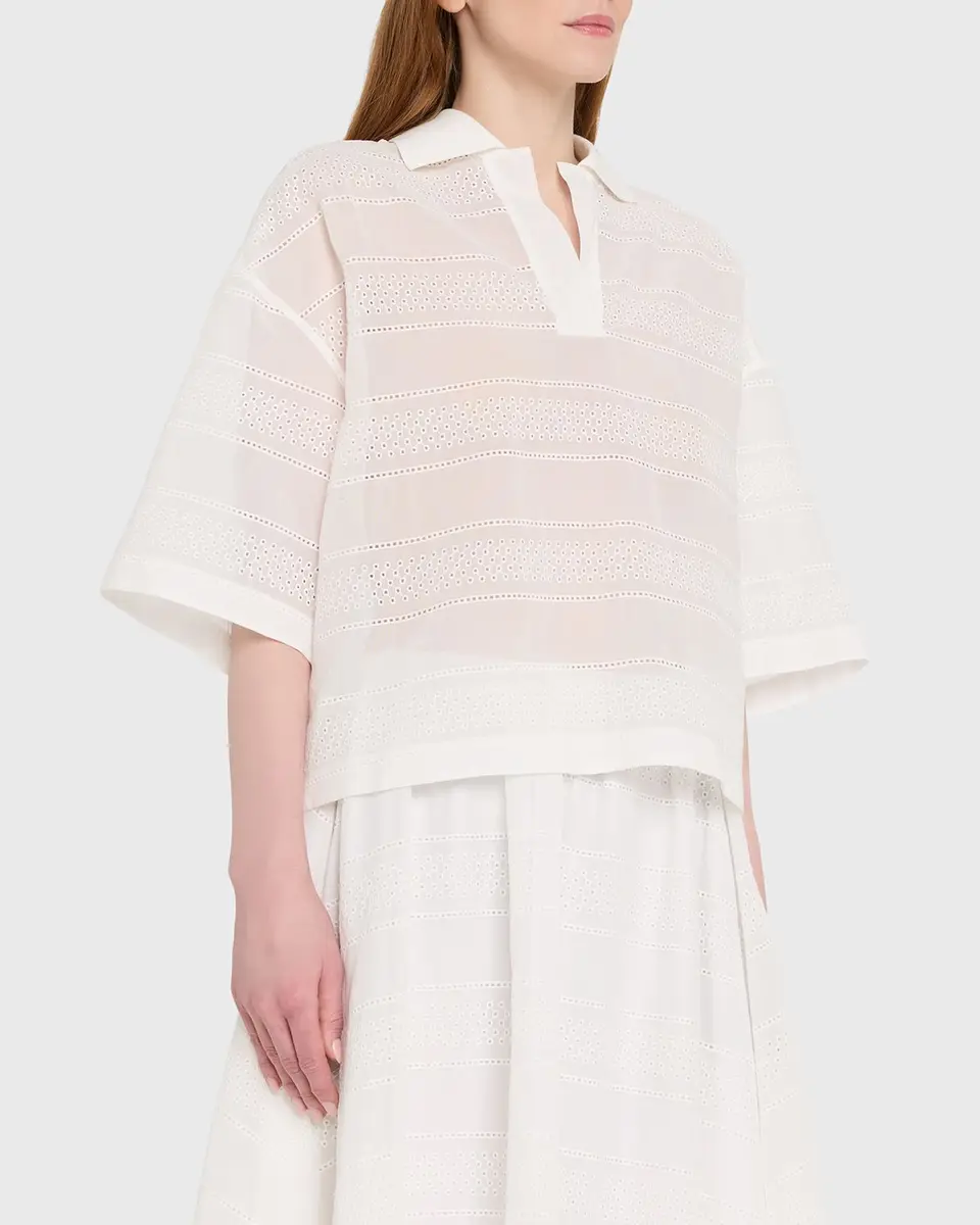 Brunello Cucinelli Semi-Sheer Eyelet Cotton Shirt | Thumbnail 4