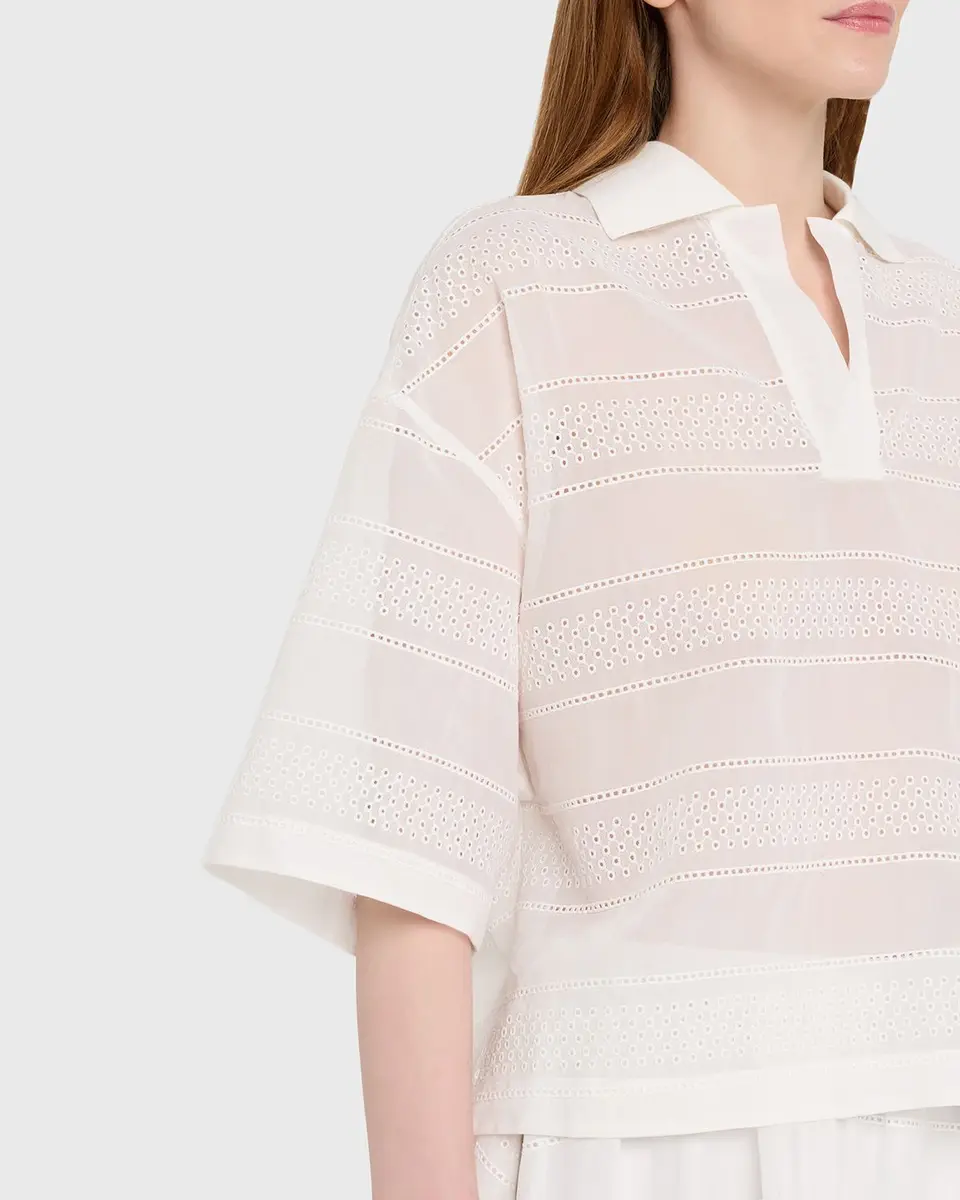 Brunello Cucinelli Semi-Sheer Eyelet Cotton Shirt | Thumbnail 5