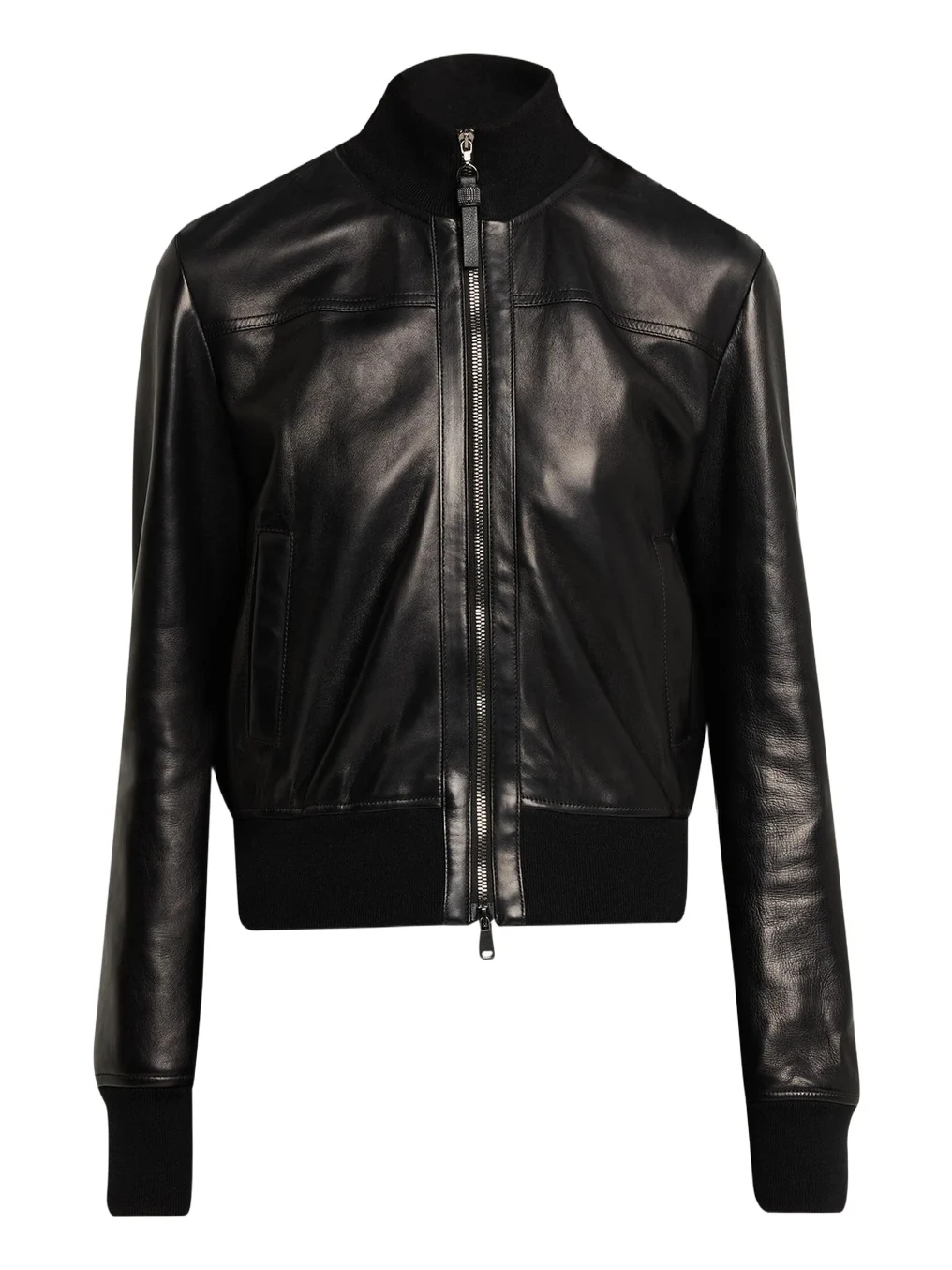 Brunello Cucinelli Turtleneck Leather Bomber Jacket