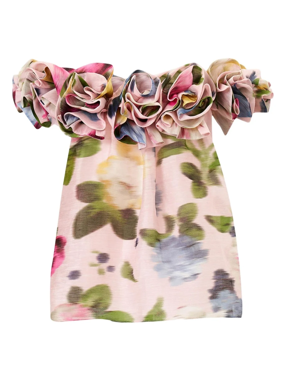 Rosette Off-The-Shoulder Floral Silk Blouse Rosette Off-The-Shoulder Floral Silk Blouse