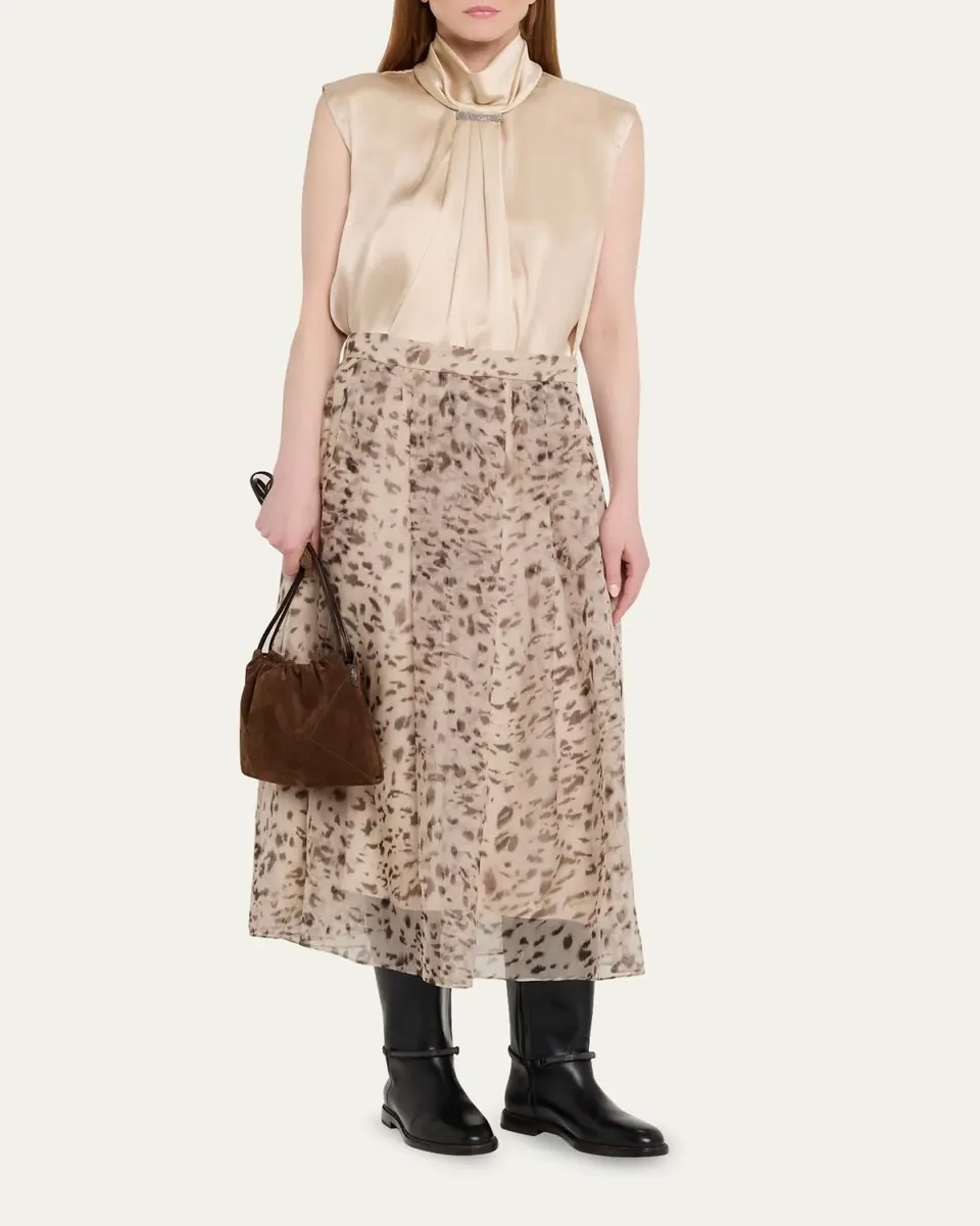 Brunello Cucinelli Sleeveless Silk Turtleneck Blouse w/ Monili | Thumbnail 2 Brunello Cucinelli Sleeveless Silk Turtleneck Blouse w/ Monili | Thumbnail 2