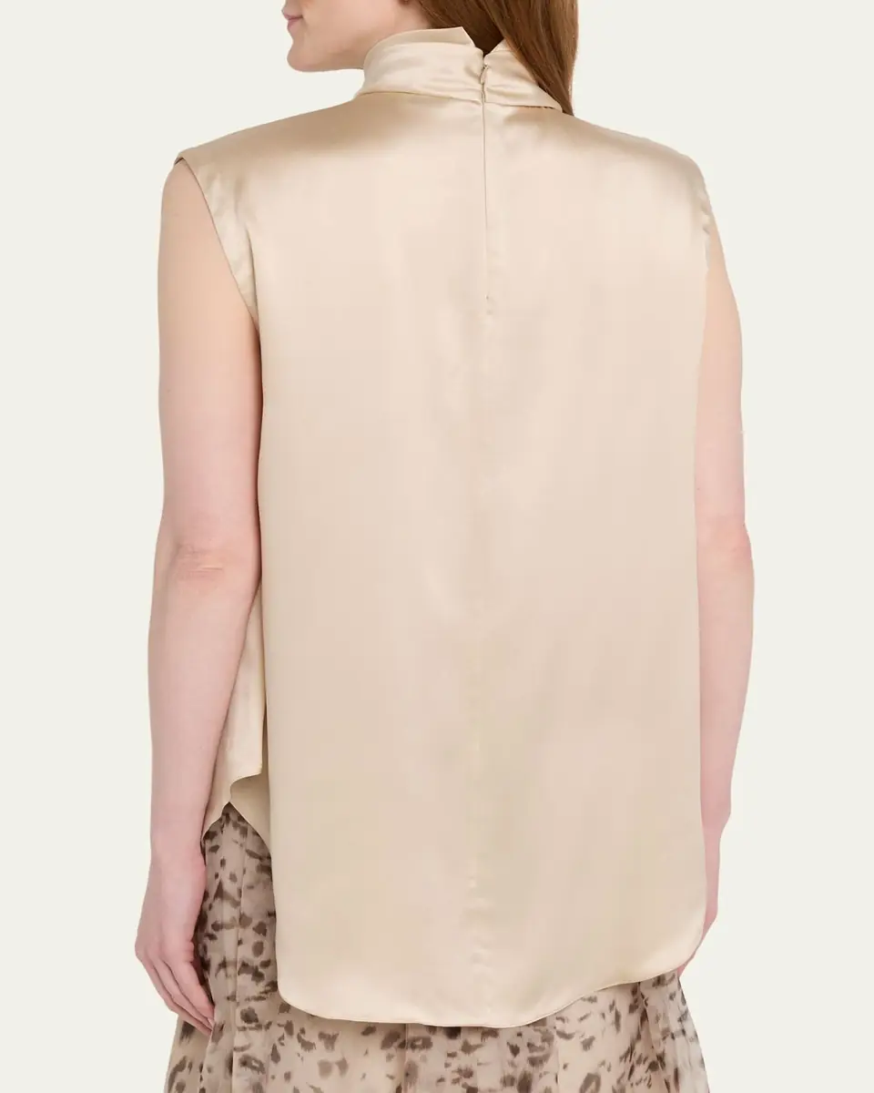Brunello Cucinelli Sleeveless Silk Turtleneck Blouse w/ Monili | Thumbnail 3 Brunello Cucinelli Sleeveless Silk Turtleneck Blouse w/ Monili | Thumbnail 3