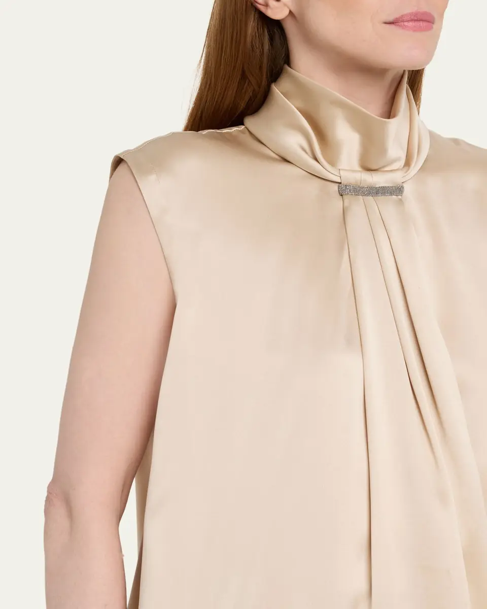 Brunello Cucinelli Sleeveless Silk Turtleneck Blouse w/ Monili | Thumbnail 5 Brunello Cucinelli Sleeveless Silk Turtleneck Blouse w/ Monili | Thumbnail 5