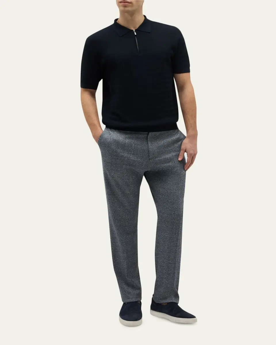 Baldassari Men's Silk-Cotton Knit Short-Sleeve Quarter-Zip Polo Sweater | Thumbnail 2 Baldassari Men's Silk-Cotton Knit Short-Sleeve Quarter-Zip Polo Sweater | Thumbnail 2
