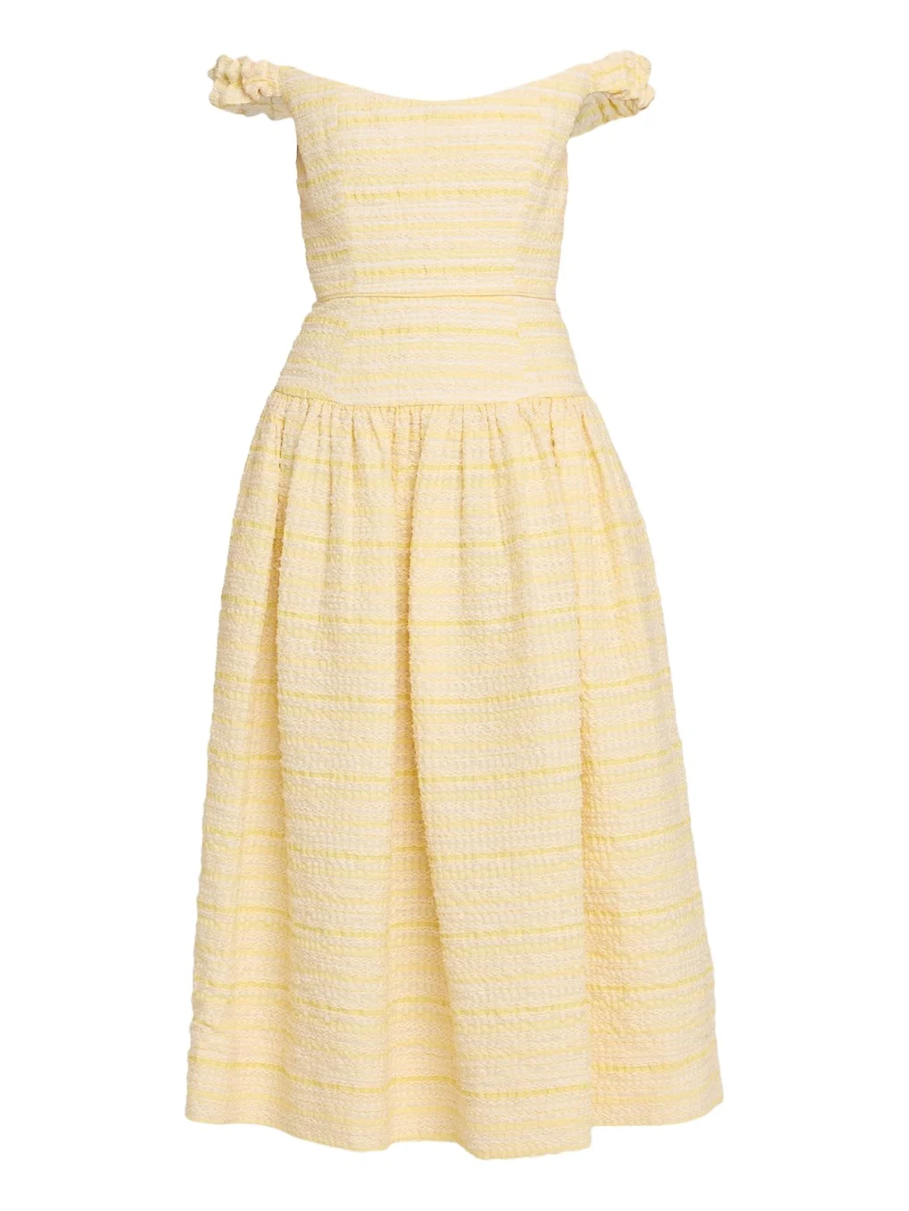Georgie Striped Seersucker Off-The-Shoulder Midi Dress Georgie Striped Seersucker Off-The-Shoulder Midi Dress