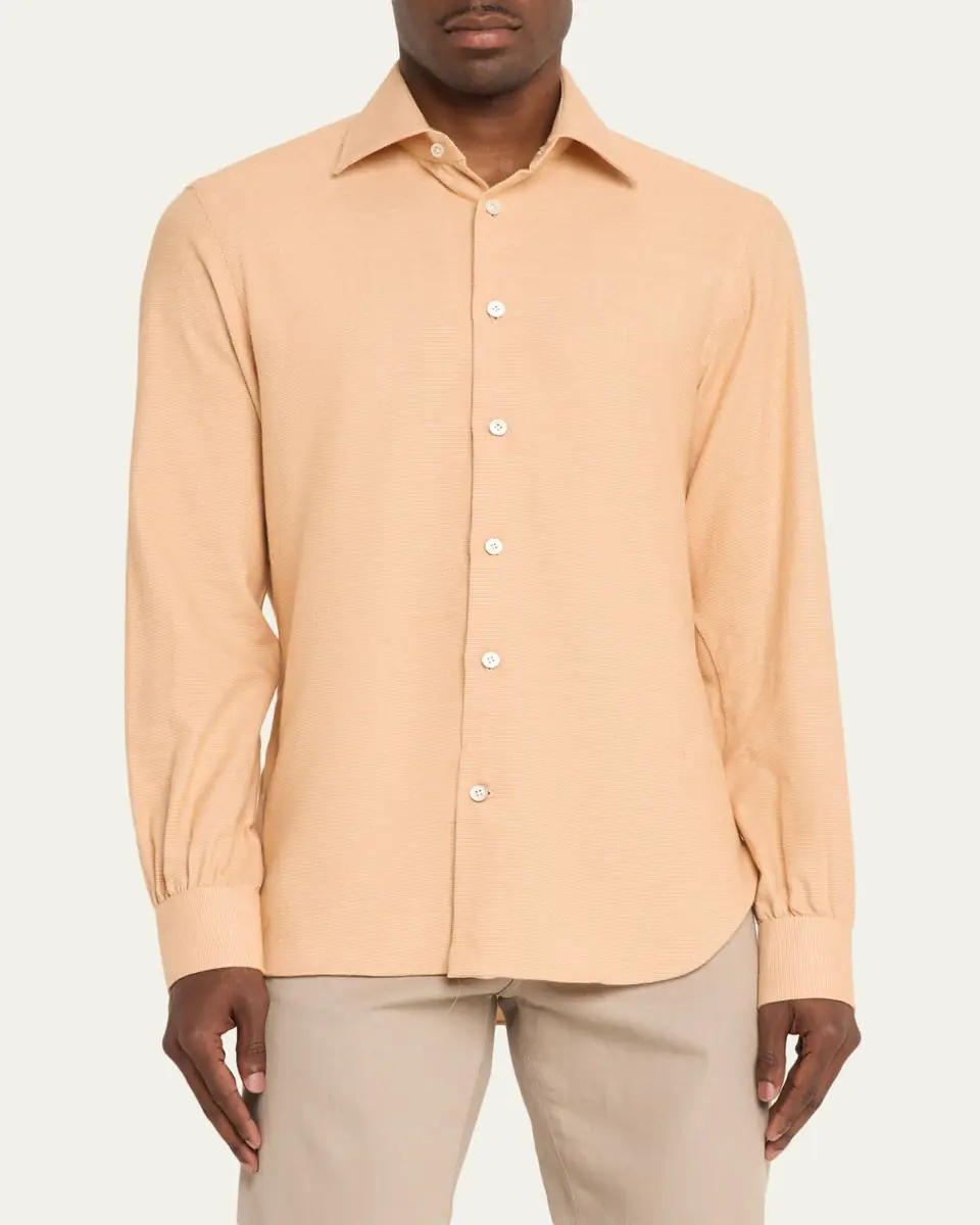 Kiton Men's Cotton Micro-Check Classic Fit Sport Shirt | Thumbnail 4 Kiton Men's Cotton Micro-Check Classic Fit Sport Shirt | Thumbnail 4