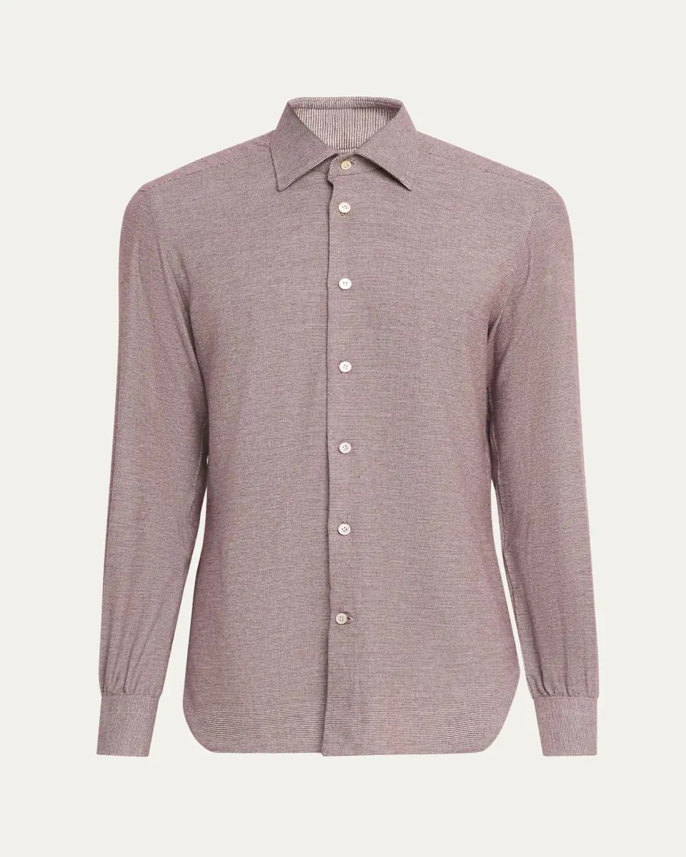 Kiton Men's Cotton Micro-Check Classic Fit Sport Shirt | Thumbnail 6 Kiton Men's Cotton Micro-Check Classic Fit Sport Shirt | Thumbnail 6