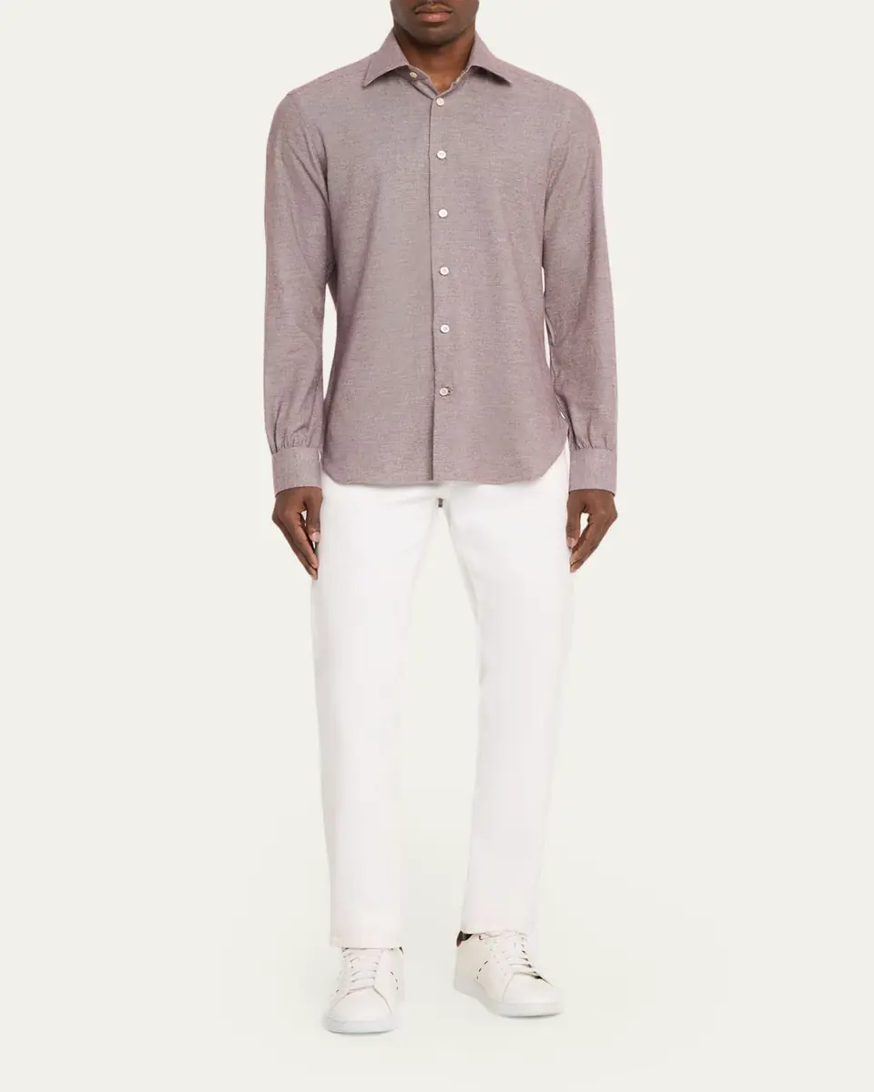 Kiton Men's Cotton Micro-Check Classic Fit Sport Shirt | Thumbnail 7 Kiton Men's Cotton Micro-Check Classic Fit Sport Shirt | Thumbnail 7