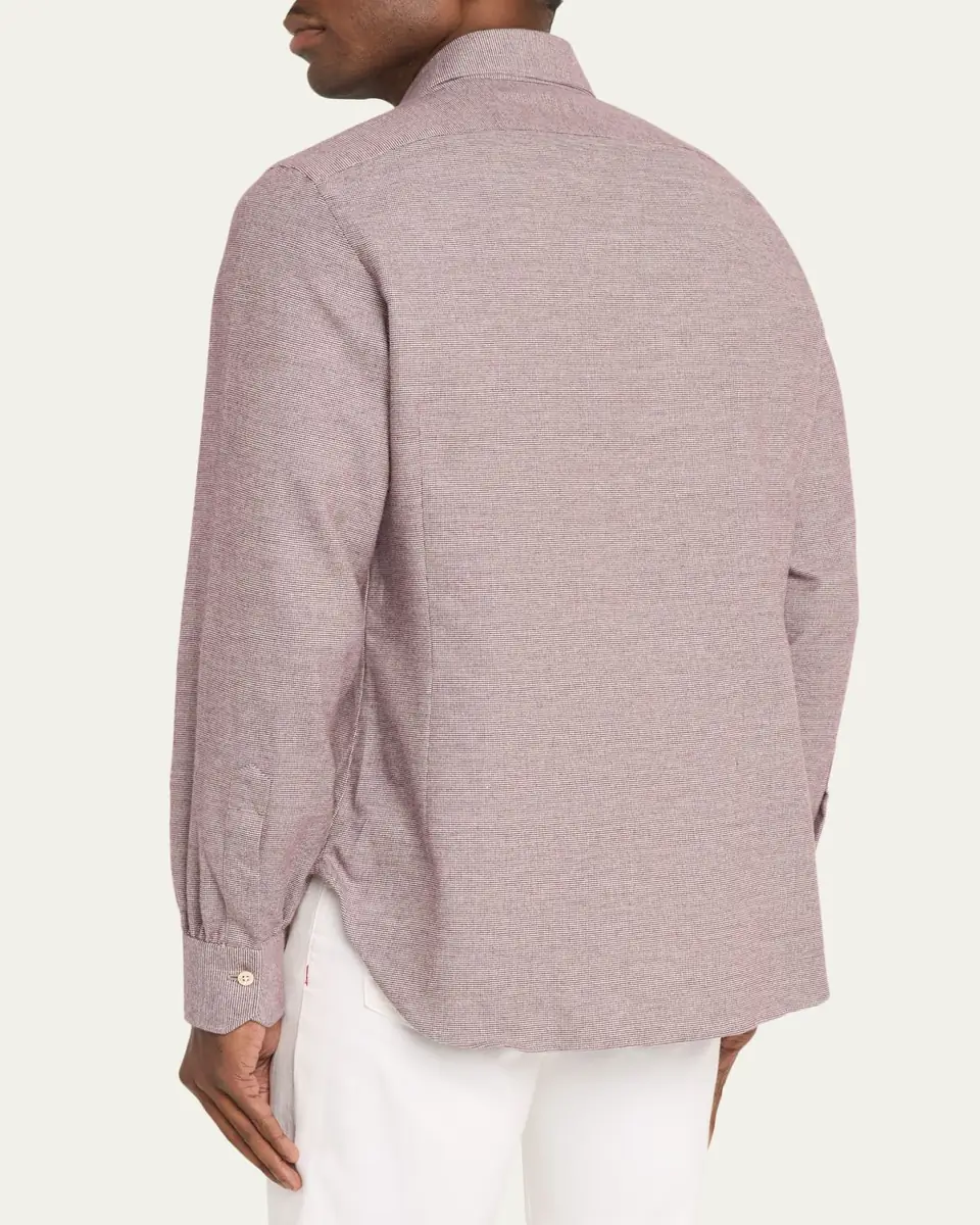 Kiton Men's Cotton Micro-Check Classic Fit Sport Shirt | Thumbnail 8 Kiton Men's Cotton Micro-Check Classic Fit Sport Shirt | Thumbnail 8
