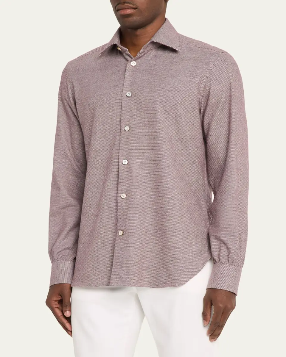 Kiton Men's Cotton Micro-Check Classic Fit Sport Shirt | Thumbnail 9 Kiton Men's Cotton Micro-Check Classic Fit Sport Shirt | Thumbnail 9