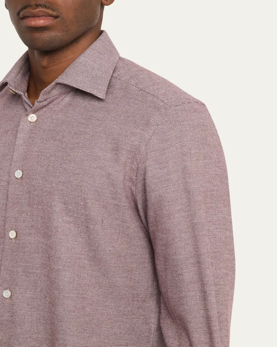Kiton Men's Cotton Micro-Check Classic Fit Sport Shirt | Thumbnail 10 Kiton Men's Cotton Micro-Check Classic Fit Sport Shirt | Thumbnail 10