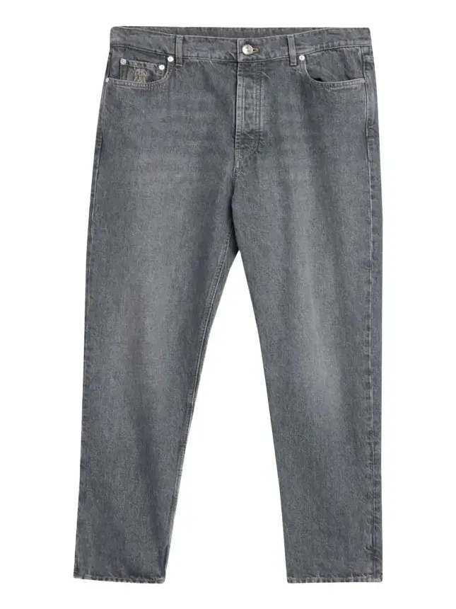 Brunello Cucinelli Men's Rinsed Grey Denim Straight-Leg Jeans