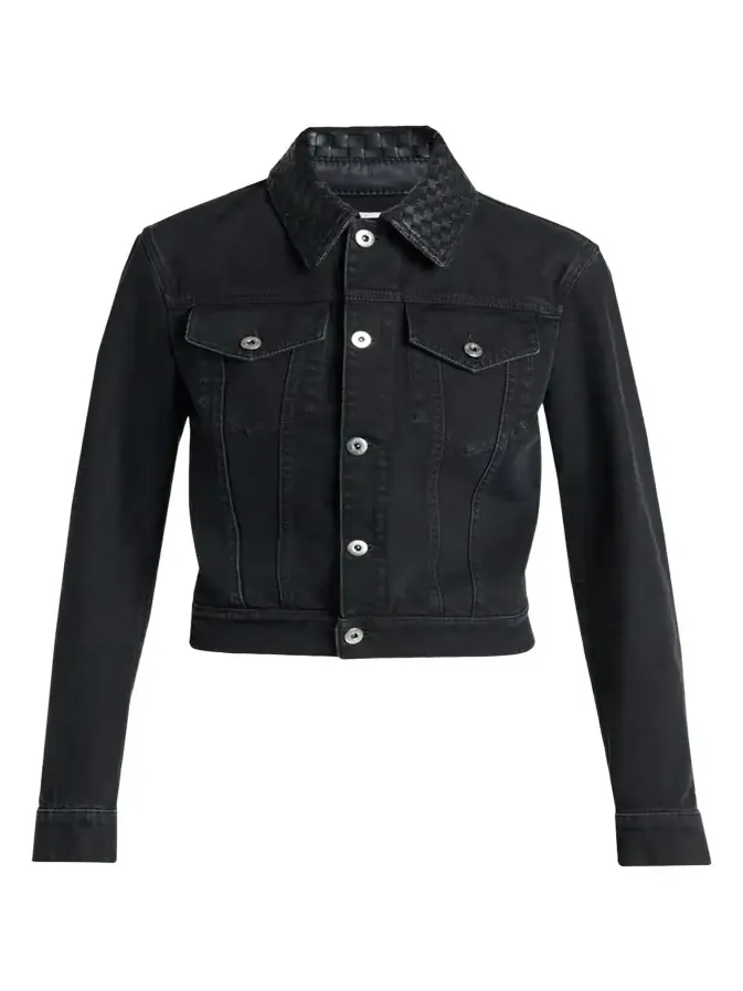 Intrecciato-Collar Faded Black Denim Jacket Intrecciato-Collar Faded Black Denim Jacket