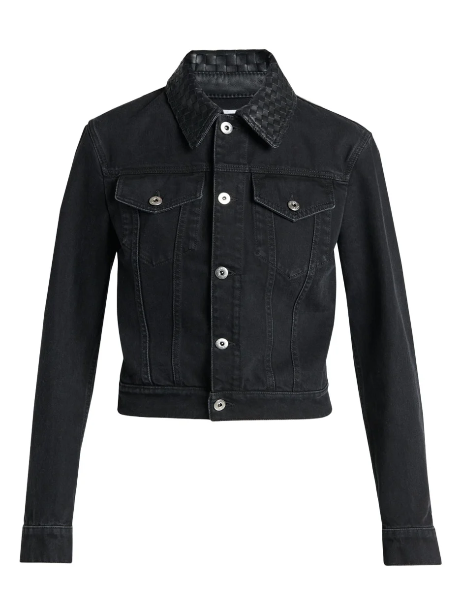 Bottega Veneta Intrecciato-Collar Faded Black Denim Jacket
