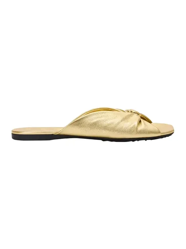 x Paula's Ibiza Pebble Soft Metallic Leather Slide Sandals