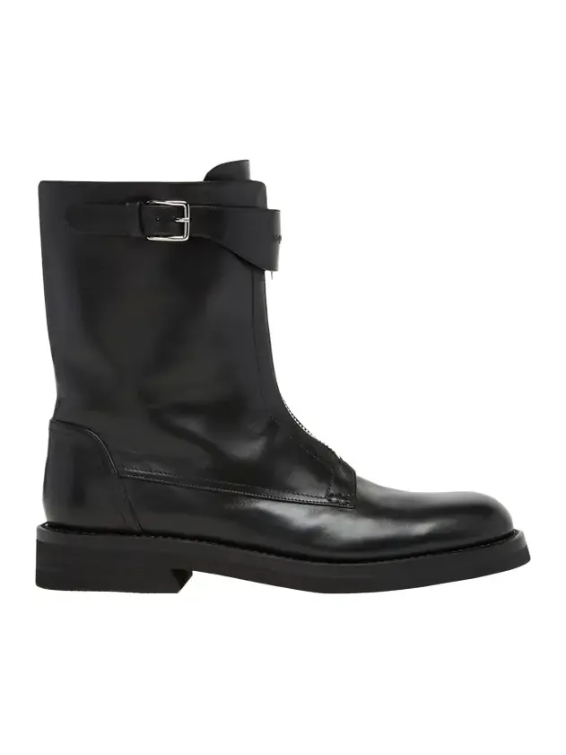 Men's Biker Leather Center-Zip Buckle Boots Men's Biker Leather Center-Zip Buckle Boots