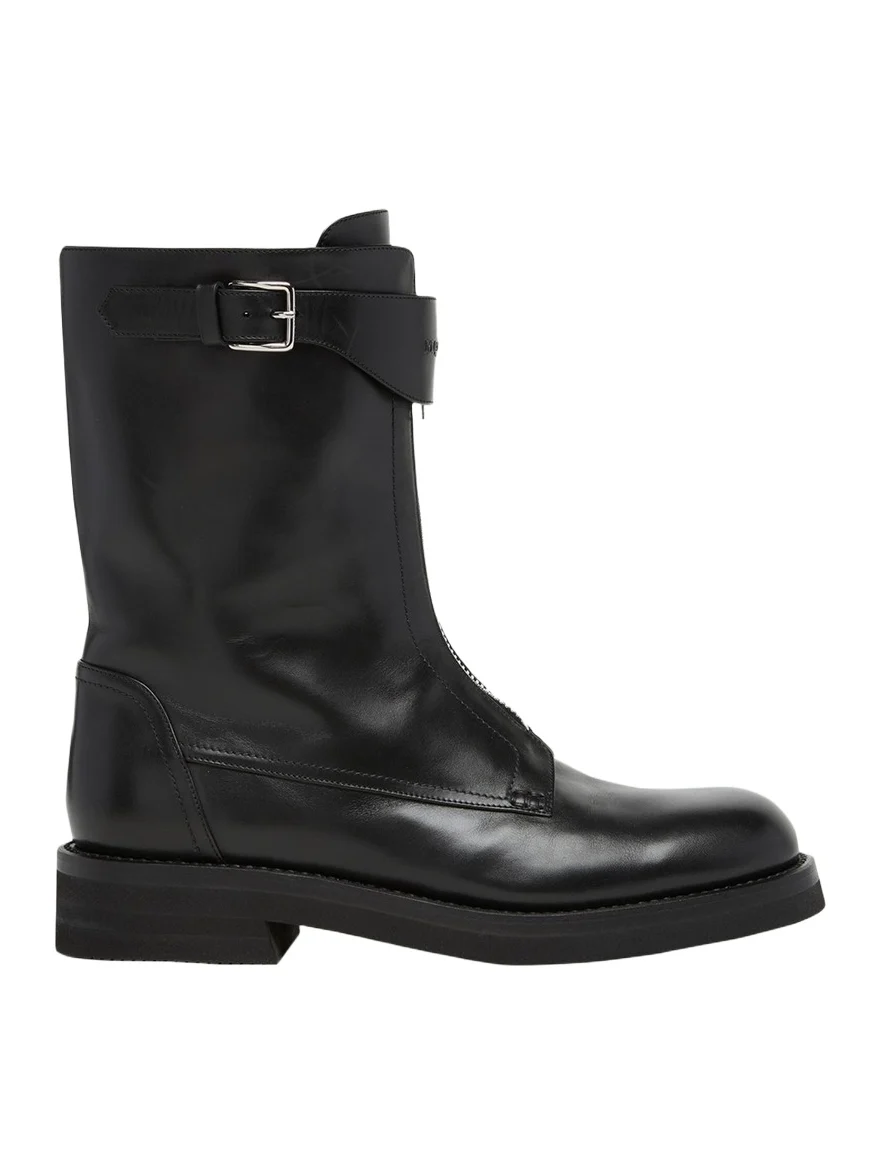 Alexander McQueen Men's Biker Leather Center-Zip Buckle Boots